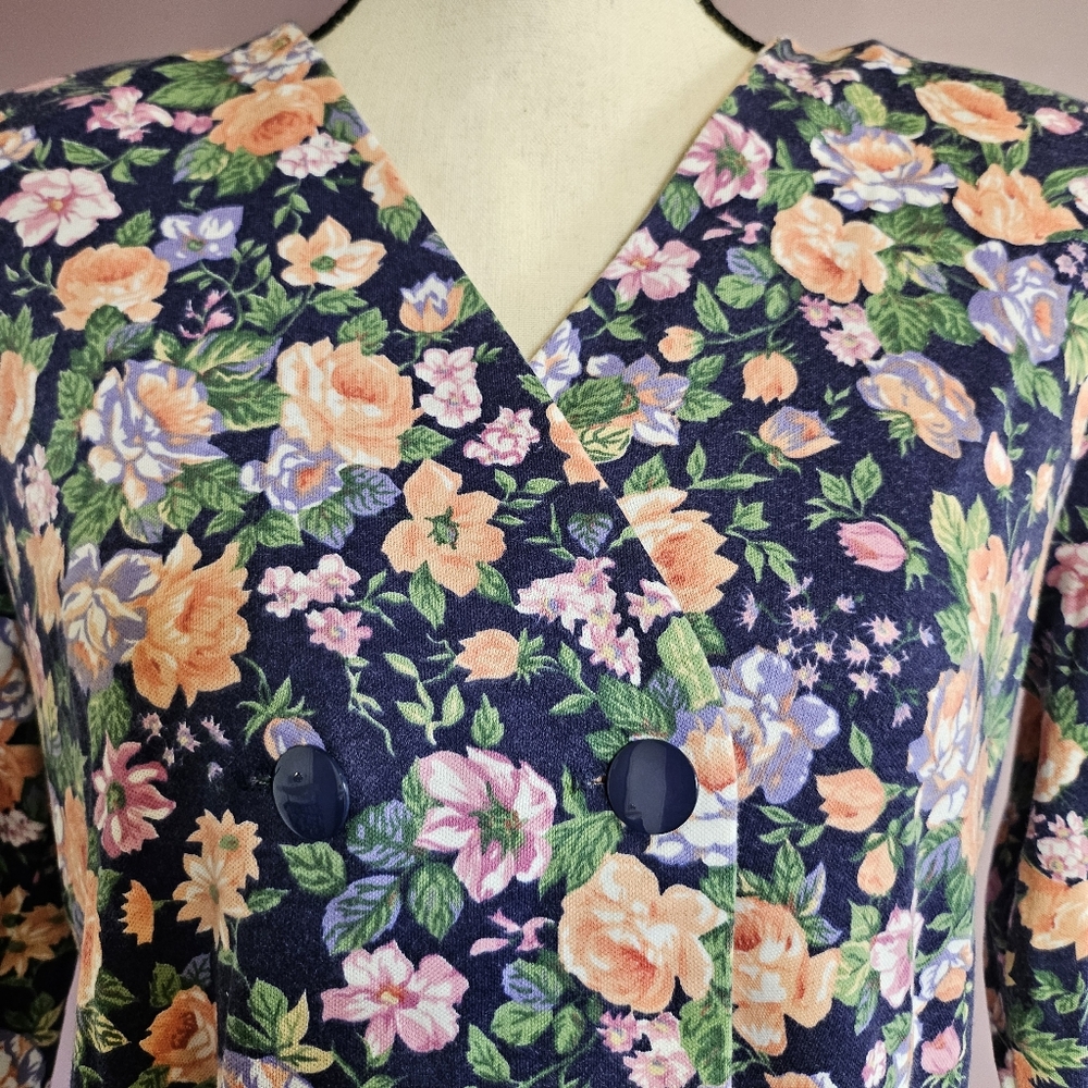 JF II Petites Vintage 80s Cottagecore Prairie Floral Buttoned Top & Skirt Set - Picture 3 of 15